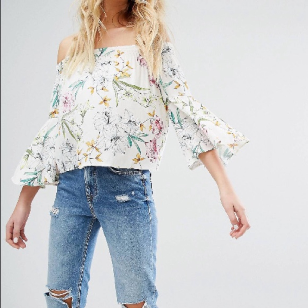 Bershka Off-The-Shoulder Floral Top